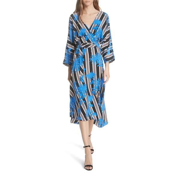 Diane Von Furstenberg Eloise Silk Wrap Dress Floral Stripe - Picture 2 of 13